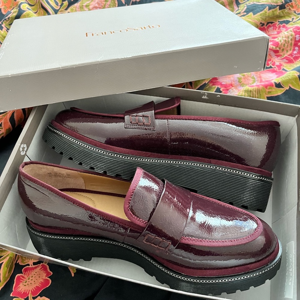 Franco Sarto Shelton Chunky Lug Platform Sole Merlot Red Loafers , barely worn.